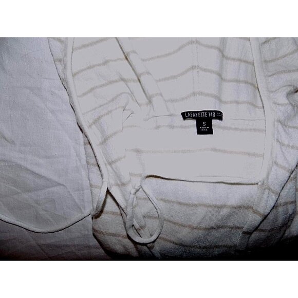 Lafayette 148 Hooded Sweater Womens S Lightweight White Stripe Wool Blend Resort - Picture 7 of 10